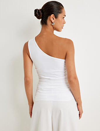 Asimetrik Tek Omuz Bluz Drape Detaylı Skinny