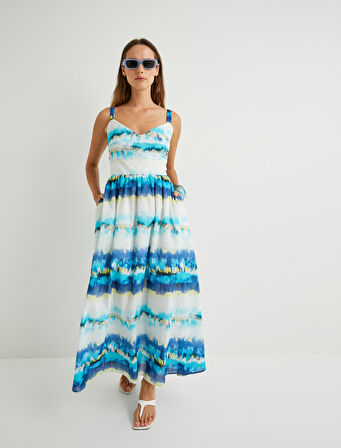 Koton X Şahika Ercümen - Midi Askılı Kloş Elbise Astarlı Arkası Pencere Detaylı