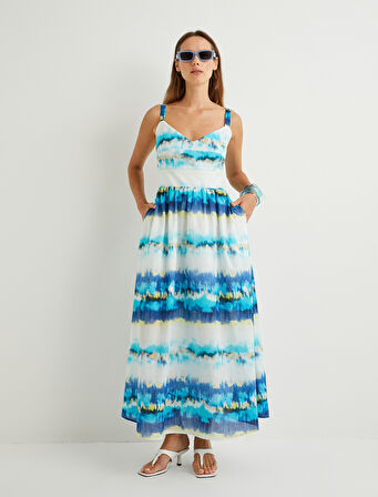 Koton X Şahika Ercümen - Midi Askılı Kloş Elbise Astarlı Arkası Pencere Detaylı