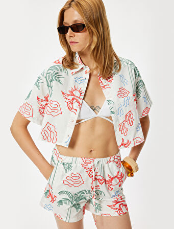 Nakışlı Crop Gömlek Kısa Kollu Pamuklu