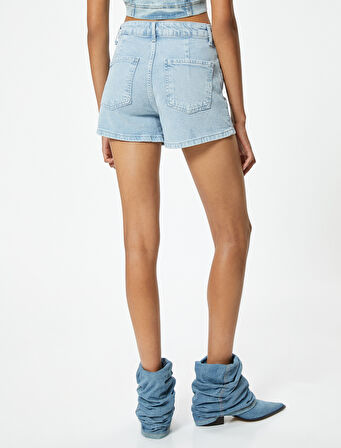 Mini Kot Şort Nervürlü Düğmeli Relax Fit Normal Bel