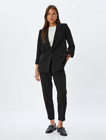 Havuç Pantolon Nervürlü Beli Lastikli Bağlamalı Krep Scuba Kumaş