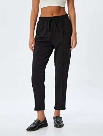 Havuç Pantolon Nervürlü Beli Lastikli Bağlamalı Krep Scuba Kumaş