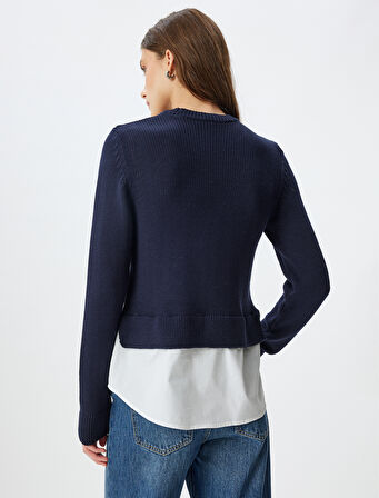 Triko Kazak Gömlek Etek Ucu Detaylı Bisiklet Yaka Uzun Kollu 