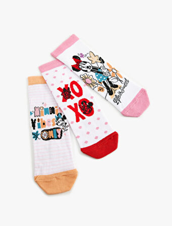 3'lü Çorap Seti Minnie Mouse Baskılı Lisanslı
