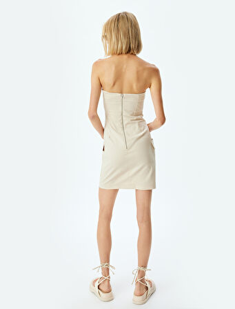 Straplez Elbise Mini Boy Kargo Cepli Gabardin Kumaş