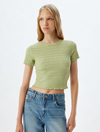 Bürümcük Tişört Crop Kısa Kollu Bisiklet Yaka Slim Fit