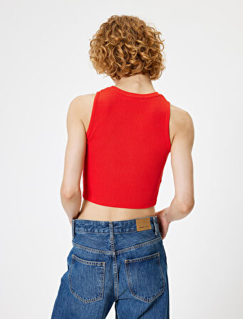 Basic Crop Atlet Baskılı Bisiklet  Yaka Pamuklu
