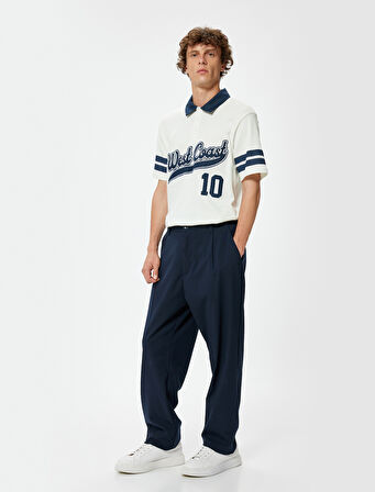 Kolej Tişört Polo Yaka Oversize Kısa Kollu Düğme Detaylı Pamuklu