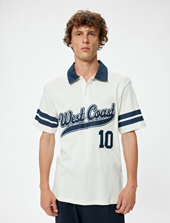 Kolej Tişört Polo Yaka Oversize Kısa Kollu Düğme Detaylı Pamuklu