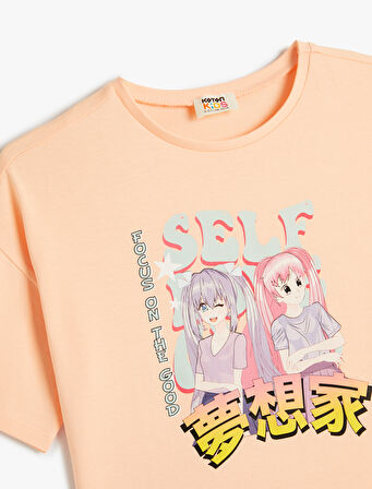 Oversize Anime Tişört Kısa Kollu Bisiklet Yaka Pamuklu