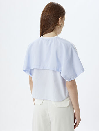 Çizgili Tişört İki Farklı Kumaş Kullanımlı Pamuklu