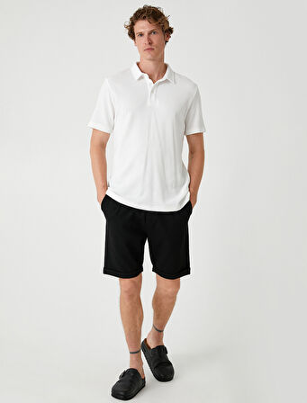 Bermuda Şort Cep Detaylı Katlamalı Paça Pamuk Karışımlı