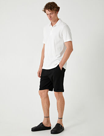 Bermuda Şort Cep Detaylı Katlamalı Paça Pamuk Karışımlı