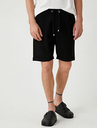 Bermuda Şort Cep Detaylı Katlamalı Paça Pamuk Karışımlı