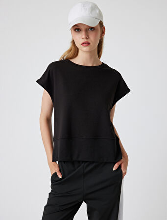 Spor Sweatshirt Kolsuz Düşük Omuzlu Bisiklet Yaka