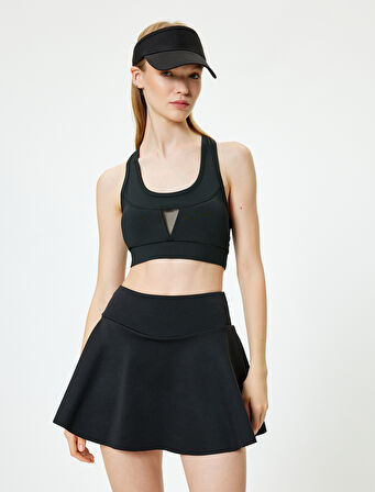 Sporcu Sütyeni Pencere Detaylı U Yaka Slim Fit Kaplı İnterlok