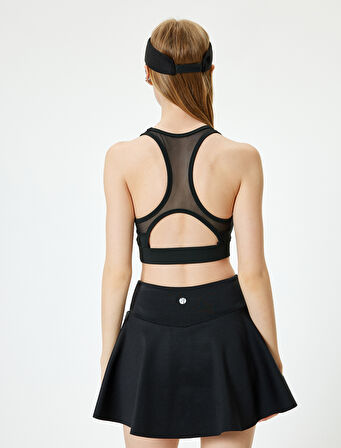 Sporcu Sütyeni Pencere Detaylı U Yaka Slim Fit Kaplı İnterlok