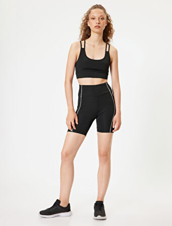 Spor Biker Tayt Dikiş Detaylı Yüksek Bel Slim Fit İnterlok