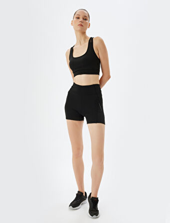 Spor Kısa Biker Tayt Geometrik Baskılı Yüksek Bel Skinny Fit İnterlok İnterlok