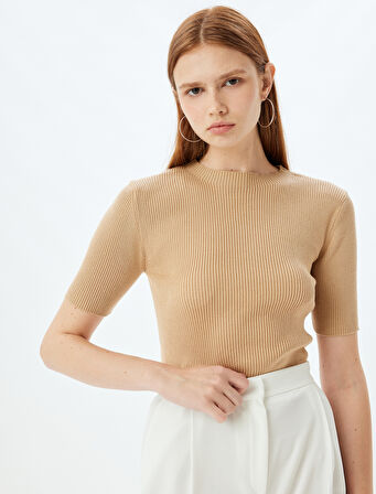 Kısa Kollu Triko Kazak Hafif Dik Yaka