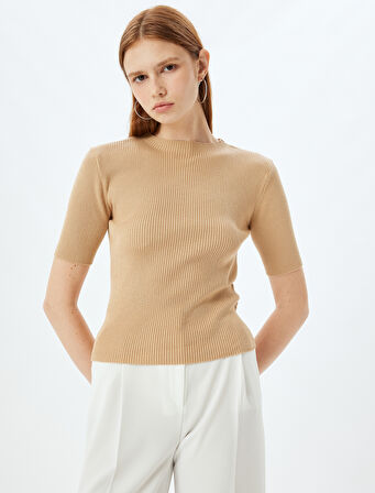 Kısa Kollu Triko Kazak Hafif Dik Yaka