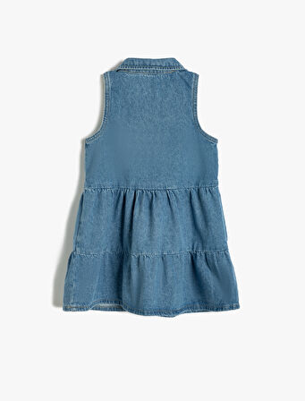 Kot Elbise Gömlek Yaka Kolsuz Düğme Detaylı Pamuklu