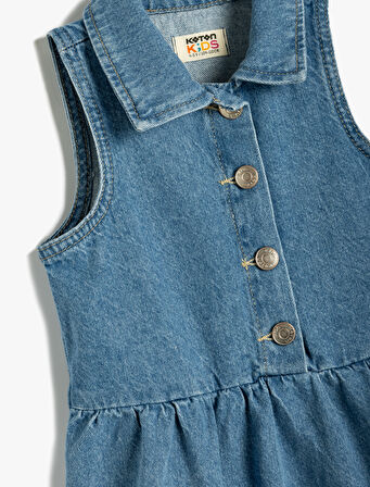 Kot Elbise Gömlek Yaka Kolsuz Düğme Detaylı Pamuklu