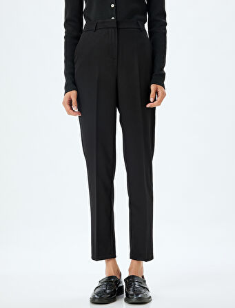 Cigarette Pantolon Yüksek Bel Slim Fit Cep Detaylı Viskon Karışımlı