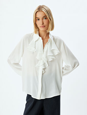 Fırfırlı Gömlek Uzun Kollu Krep Kumaş