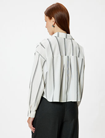 Crop Poplin Gömlek Uzun Kollu Cep Detaylı Pamuklu