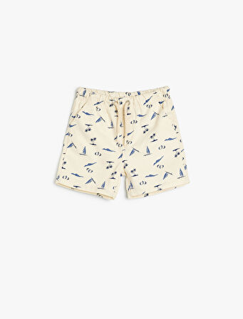 Chino Şort Yaz Baskılı Beli Lastikli Cepli Pamuklu