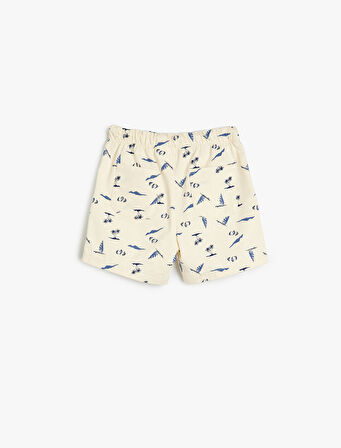 Chino Şort Yaz Baskılı Beli Lastikli Cepli Pamuklu