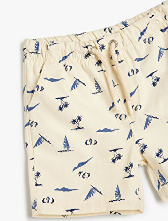 Chino Şort Yaz Baskılı Beli Lastikli Cepli Pamuklu