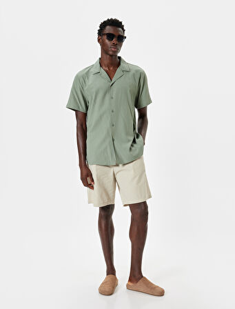 Kumaş Şort Oversize Pileli Chino Düğmeli Cep Detaylı