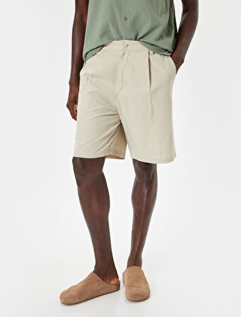 Kumaş Şort Oversize Pileli Chino Düğmeli Cep Detaylı