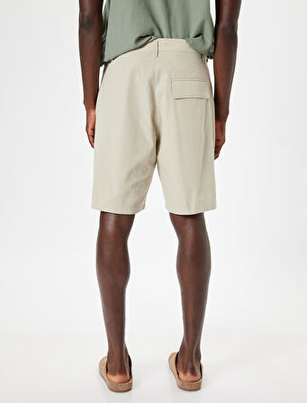 Kumaş Şort Oversize Pileli Chino Düğmeli Cep Detaylı