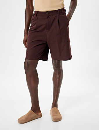 Kumaş Şort Oversize Pileli Chino Düğmeli Cep Detaylı