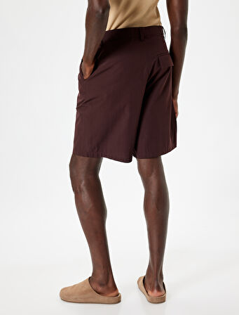 Kumaş Şort Oversize Pileli Chino Düğmeli Cep Detaylı