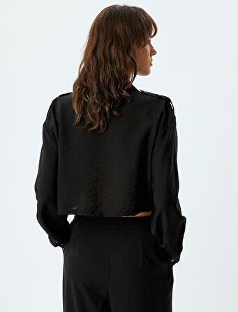 Uzun Kollu Crop Gömlek Bol Kalıp Viskon Kumaş