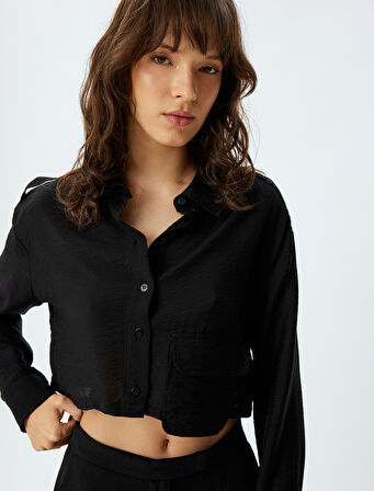 Uzun Kollu Crop Gömlek Bol Kalıp Viskon Kumaş