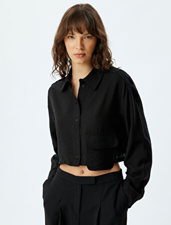 Uzun Kollu Crop Gömlek Bol Kalıp Viskon Kumaş