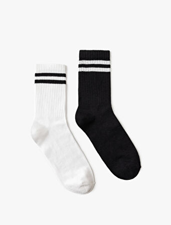 2'li Tenis Çorap Seti Şerit Detaylı Çok Renkli