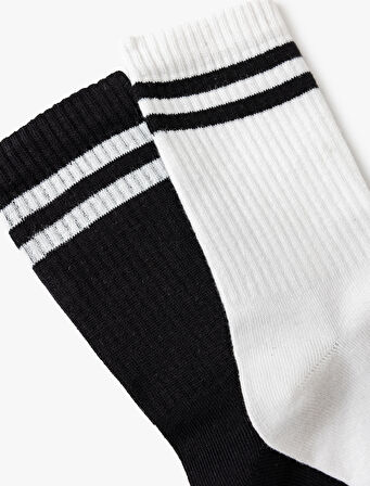 2'li Tenis Çorap Seti Şerit Detaylı Çok Renkli