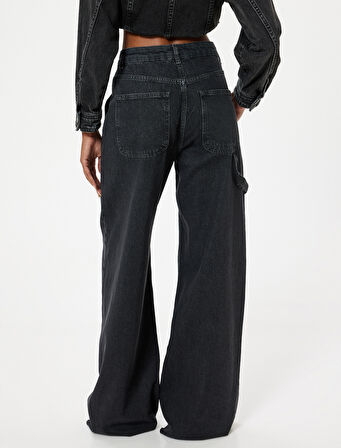 Geniş Paça Kot Pantolon Düğmeli Standart Bel Pamuklu - Bianca Jeans