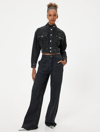 Geniş Paça Kot Pantolon Düğmeli Standart Bel Pamuklu - Bianca Jeans