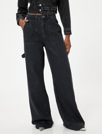 Geniş Paça Kot Pantolon Düğmeli Standart Bel Pamuklu - Bianca Jeans