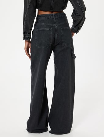 Geniş Paça Kot Pantolon Düğmeli Standart Bel Pamuklu - Bianca Jeans