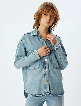 Kot Gömlek Ceket Klasik Yaka Düğmeli Cep Detaylı