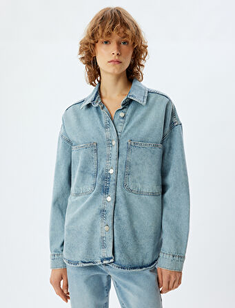 Kot Gömlek Ceket Klasik Yaka Düğmeli Cep Detaylı